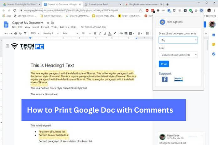 how to print google doc with comments